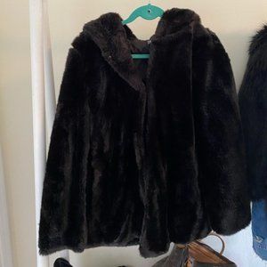 Zara Black Faux Fur Coat XL
